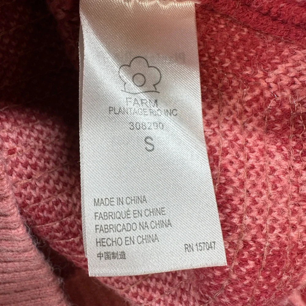 Farm Rio Sequin Hearts Knit‎ Sweater Small Pink Red Wool Blend Love Puff Sleeves